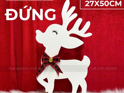 Mô hình tuần lộc trắng đeo nơ lục lạc [Bằng gỗ] TCV-TLOC-06